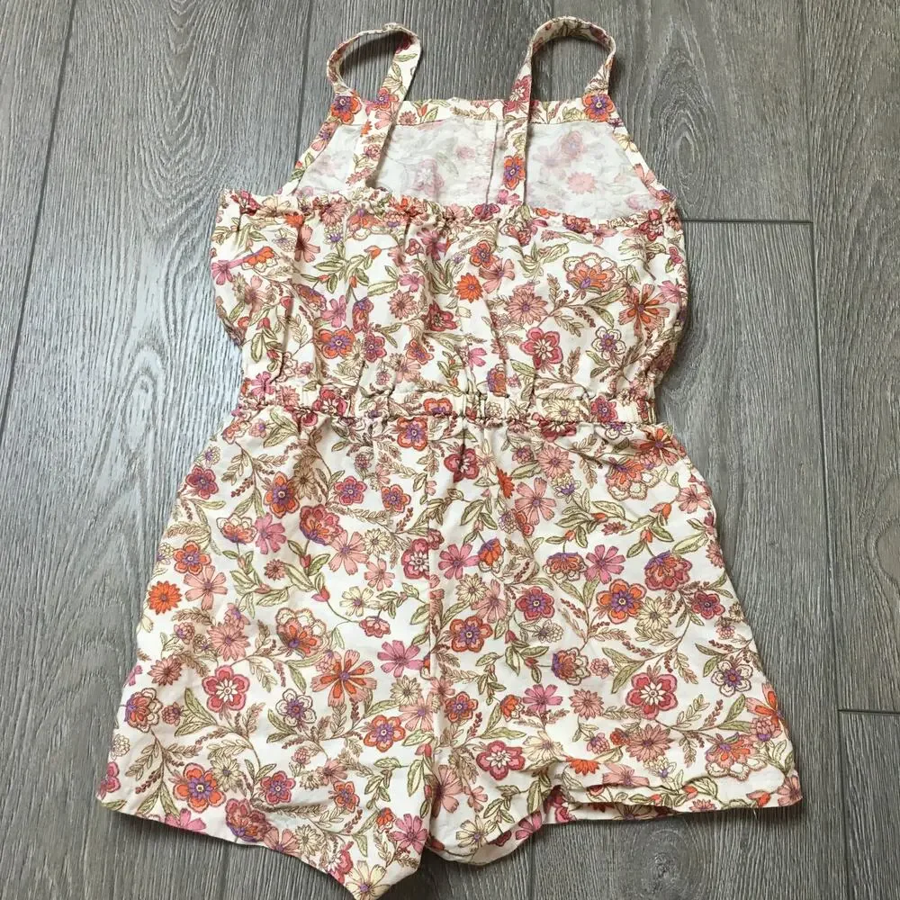 Old Navy Girls Romper Cream Floral Decorative Shoulder Tie Cami Romper Size 8 M